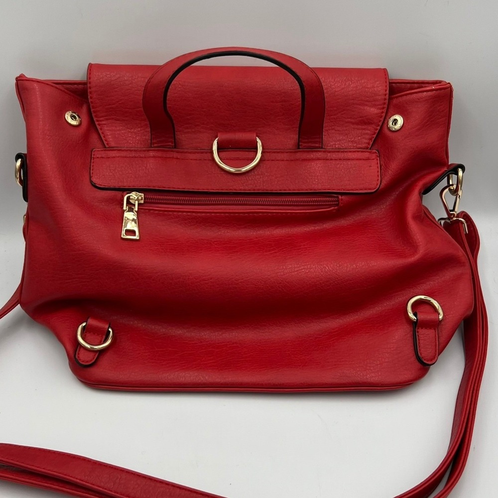 Red Vegan Leather Satchel Bag Womens Medium Red Good Crossbody Strap - Picture 2 of 9